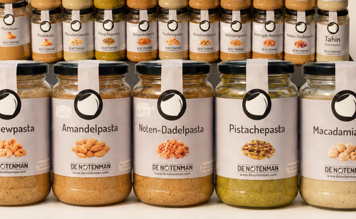 Close-up of nut butters from De Notenman